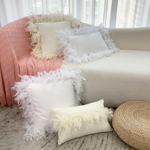Travesseiro leve luxo holandês a veludo capa de cor sólida com travesseiro de penas para sofá da sala de estar para o quarto de cabeça