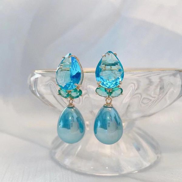 Brincos de água de moda Drop gota de zircônia cúbica bela imitação de pérola jóias de festa grande pedra de luxo de luxo brinco