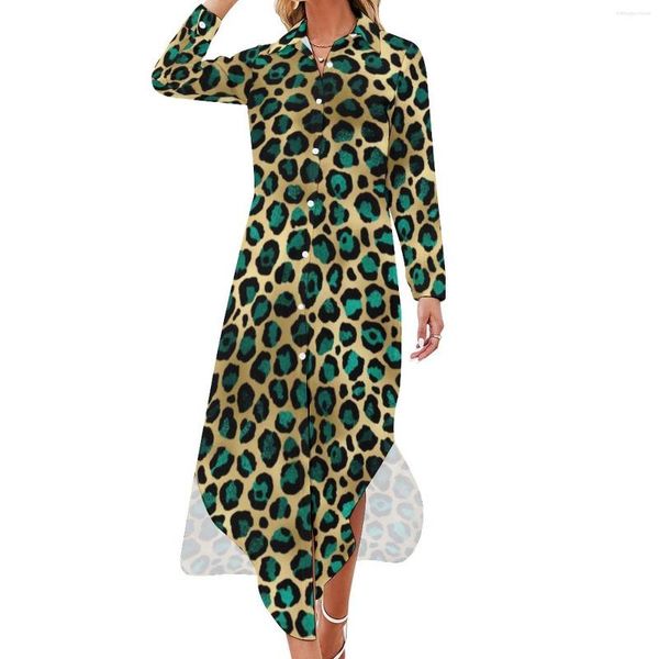 Abiti casual Teali e oro Spot abito in chiffon leopardo stampa stampata alla moda femmina sexy stampata sexy di grandi dimensioni di grandi dimensioni