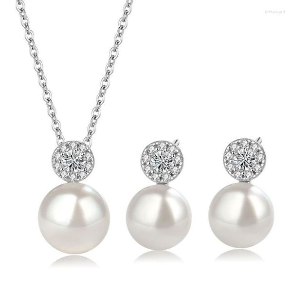 Halskette Ohrringe Set Fashion Pearl Zirkon Hochzeit Schmucksets für Frauen