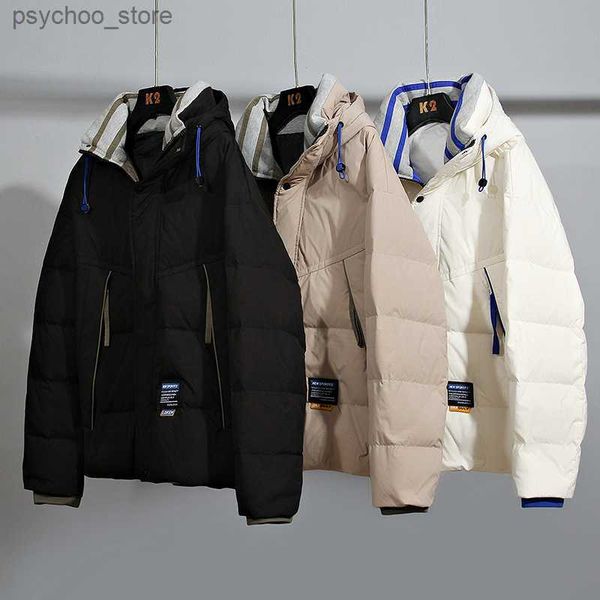 300 Velvet New Men's Down Jacket Men's Short com capuz Wind White Duck Down Casal Winter Warm Jacket Q230823