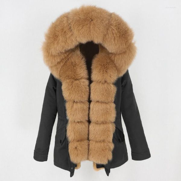 Trench da donna Menina Bonita 2023 Waterproof Women Parka Real Fur Coat Collar Natural Inverno Giacca da esterno Caldo streetwear caldo