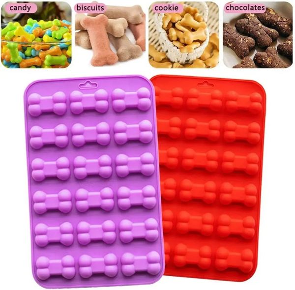 18 unidades 3d Sugar Fondant Bolo Dog Bone Form Cutter Cookie Chocolate Silicone Fools Decorating Ferramentas de cozinha Moldes de cozinha Au24