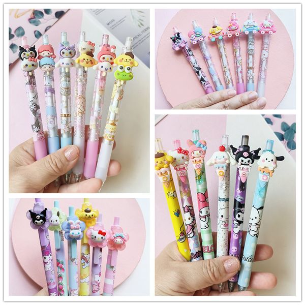 6pcs /lot karikatür pres jel kalemi 0.5mm siyah rollerball yazı kırtasiye