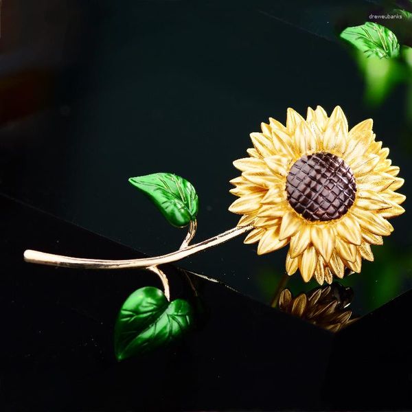 Broches okily pinos de esmalte fofos para mulheres acessórios Broche de girassol elegante e adorável vestido de moda flor de planta broochpins jóias