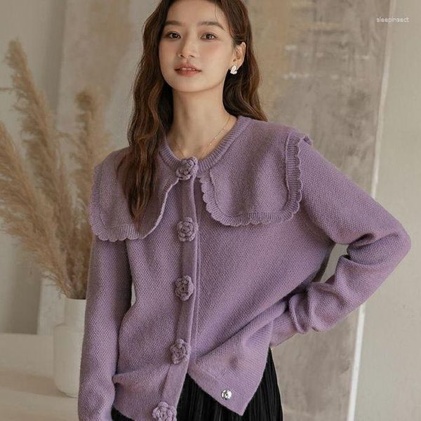 Colegados femininos Korejepo Purple Sweet Sweater First Love Fairy Casat Knit