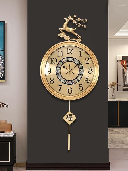 Relógios de parede relógios sala de estar doméstica fulu full luxury brass silencioso quartzo silencioso