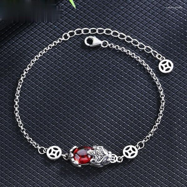 Link Armbänder Vintage Silber Farbe Frauen Pi Xiu Armband Red Edelsteinkette für Feng Shui Reichtum gesunder guter Glück