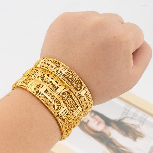 Bangle Ethiopia Gold Color for Women Dubai Africano Bracelete de Mão Casamentos Engajamento Bracelets de empilhamento de luxo Conjunto de joias