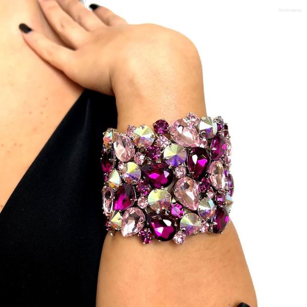 Bangle Stonefans Purpurkristall übertreiben Armband Hochzeit für Frauen in Mode geometrische Strasskleid Handschmuck