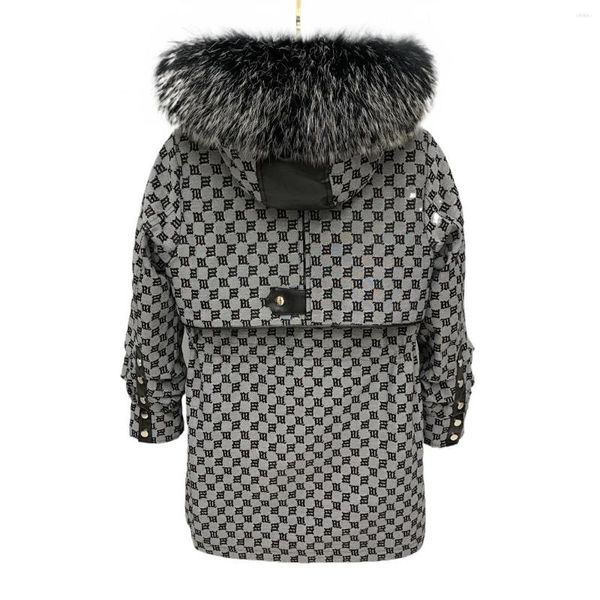 Pelliccia femminile 2023 Fashion Women Women Parkas Parkas Mid-Long Raccoon Collar con cappuccio con cappuccio Rex Liner Warm Coats