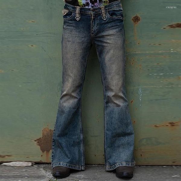 Jeans masculinos Men que alargaram as calças largas de bootcut de calças de retalhos angustiados punk punk slye sell inferior jeans calcular246j
