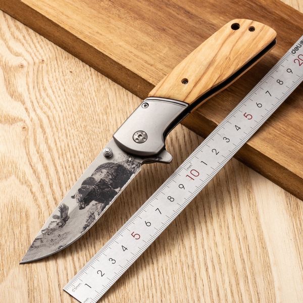 Lâminas de faca dobrável ao ar livre maçaneta de madeira dourada acampamento de caça de bolso utilidade edc cortador