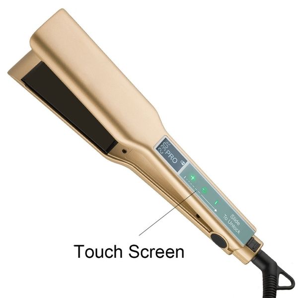 Alisadores de cabelo Tela Touch Screen MCH Placa larga Placa dourada Braziliana Tratamento de ceratina 230 Profissional Permanente Ferro plano 230823