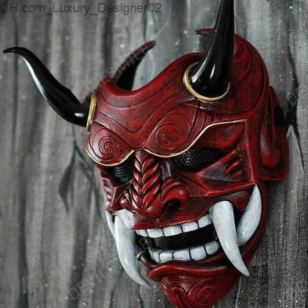 Hannya Şeytan Maskesi Japon Oni Samurai noH Kabuki Kırmızı Prajna Lateks Maskeleri Yetişkin Unisex Cadılar Bayramı Cosplay Props Q230824