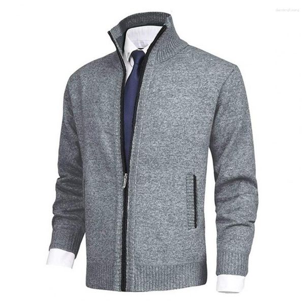 Supomos masculinos Men tricotaram casaco elegante cardigã com bolso lateral de colarinho zíper para o outono de inverno moda