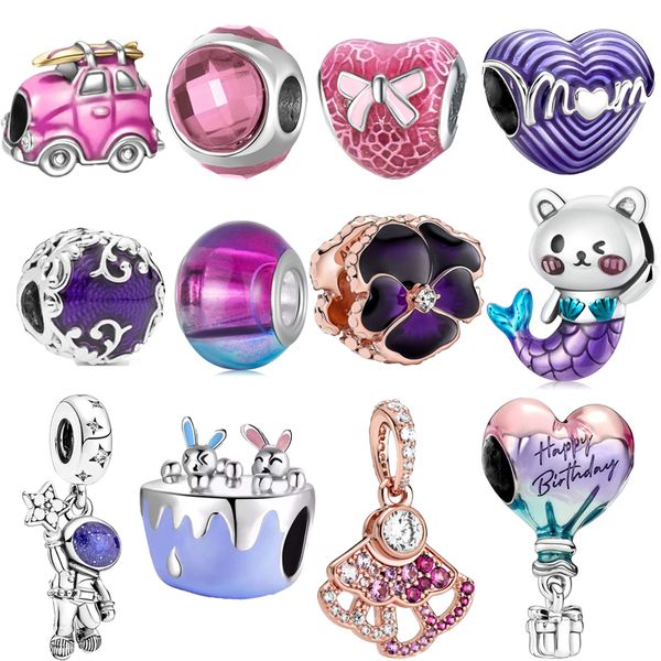 925 Silver Fit Pandora charme novo Ahot Air Balloon Mermaid Car Beds de vidro de vidro Beds Dangle Fashion Charmm