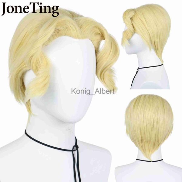 Synthetische Perücken JONETING Synthetische Kira Yoshikage Cosplay Perücken JoJo's Bizarre Adventure Golden Wind Cosplay Kostüm Kurze goldene Perücke für Halloween x0824