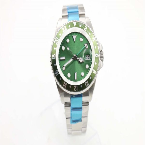 Orologio meccanico da uomo 116710 Business casual moderno argento bianco cassa in acciaio inossidabile quadrante verde anello laterale 4 pin 40 mm Calend229p