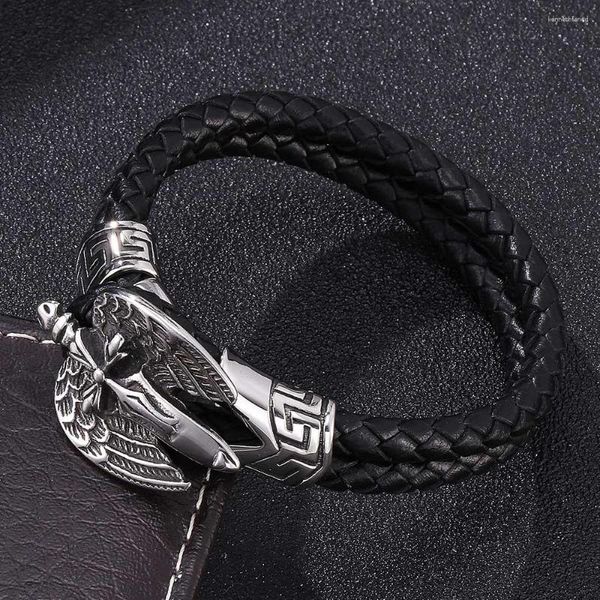 Bracelets de charme pulseira de couro de couro cruzar jóias de asa de penas masculinas