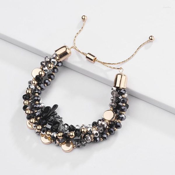 BANGGLE all'ingrosso a 5 set lotto Regolabile Glass Stone Multistrand Bracciale Stratede Semiprece in rilievo