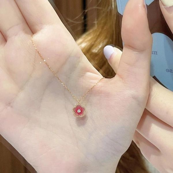 Anhänger Halsketten Rosegoldfarbe Rosa für Frauen Mode tägliche Schmuck Blume