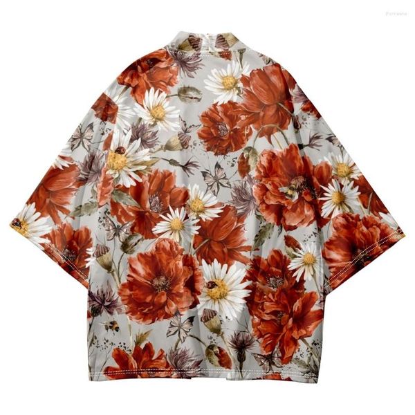 Ethnische Kleidung Streetwear Blume gedruckt Haori -Hemden Mode Männer Frauen Strickjacken Strand Yukata Kleidung Japanisch Kimono Plus Size 6xl