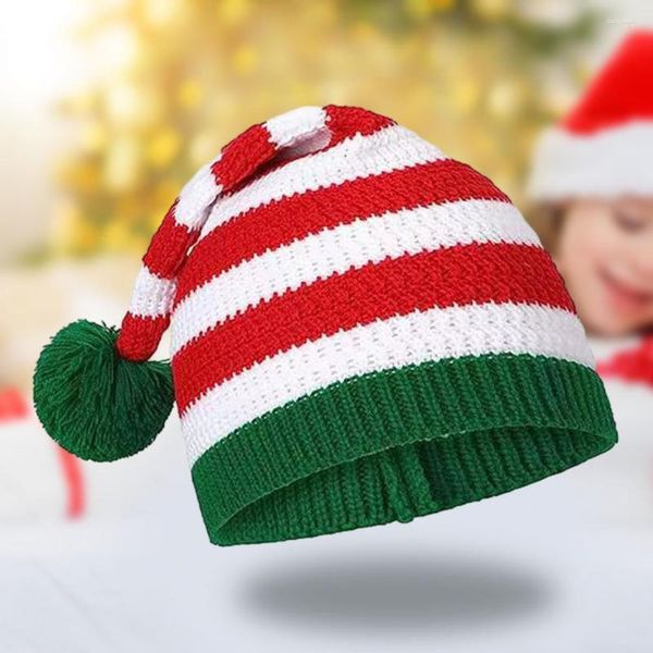 Berets Skiing Beanie gemütlicher Winter Santa Hut gestreifter Druck Plüsch Ball Unisex Ohrschutz Weihnachtskappe für Widerstand