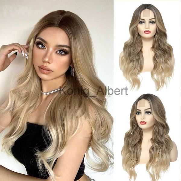 Synthetische Perücken U.SHINE Ombre Braun Hellblond Platin Lange gewellte Mittelteilhaarperücke Cosplay Natürliche hitzebeständige synthetische Perücke für Frauen x0824