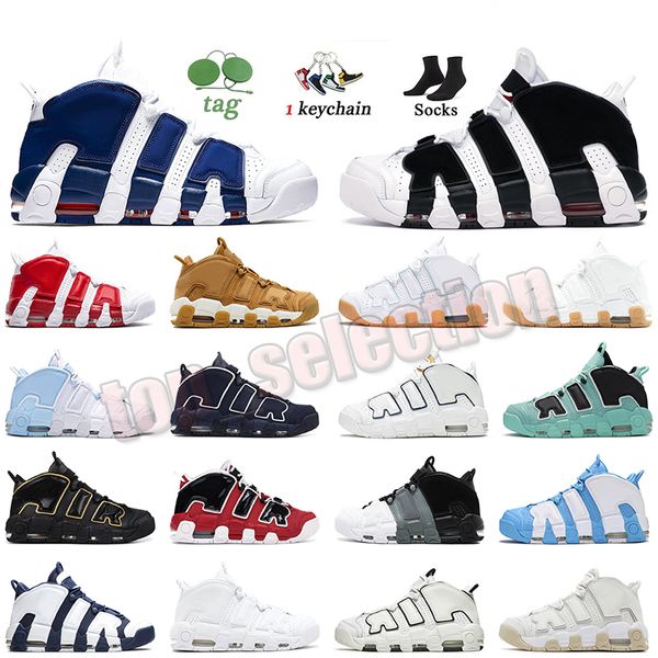 Principais sapatos de basquete uptempos para homens uptempos scottie pippens triplo preto premium touros bulls bulls pack universidade blue esporter tênis tênis