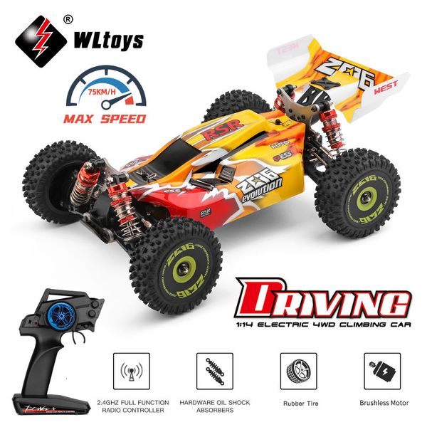 Electricrc Car Wltoys 144010 144001 75kmh 2,4 g RC Auto Brushless 4WD Electric Electric Speed ​​Offroad Remote Drift Toys for Children Racing 230823