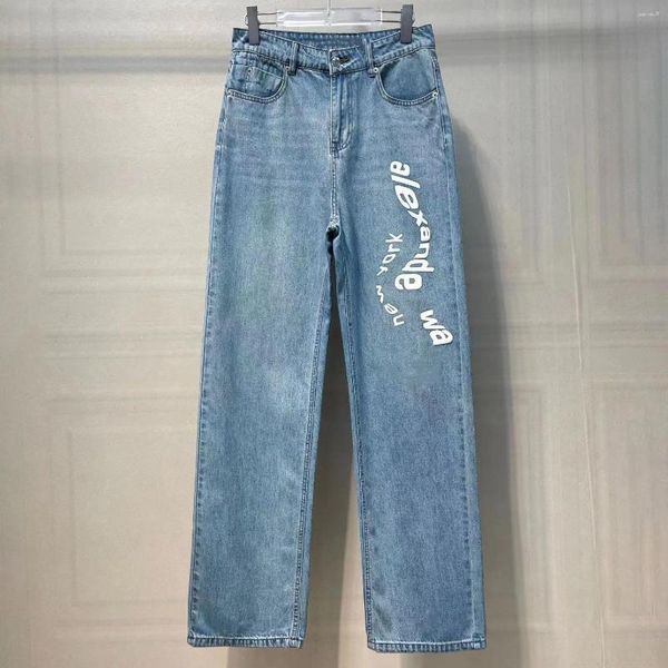 Women's Pants 2023 European And American Style Letter Print High Waist Non-stretch Loose Jeans Wide Leg Y2k