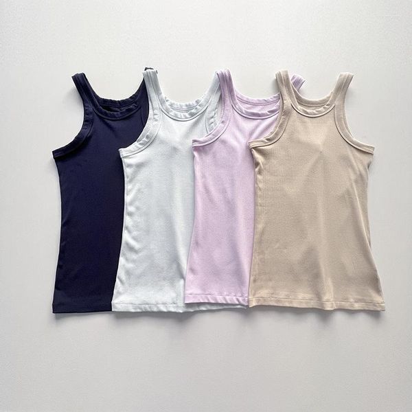 Damen-Tanks Stretch Tanpop Top Top Feste Farbe Rippchen schlankes weibliches All-Match-Weste für Sport vier Jahreszeiten