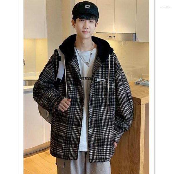 Felpa con cappuccio maschile unisex oversize di lana a quadri piolo primaverile versione coreana coreana giacca vintage giovani casual cardigan felpa