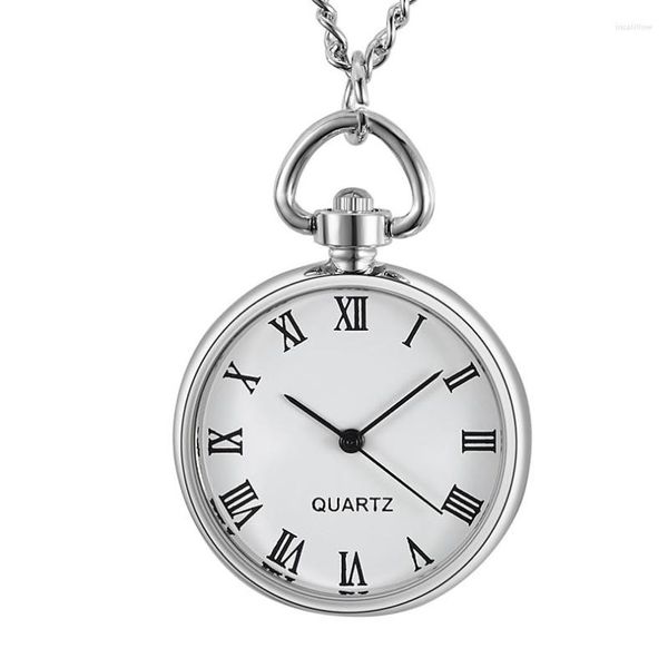 Pocket Watches Halskette Anhänger Quarz Uhr Römische Ziffern einfach lesen kleine FOB -Kettenuhr für Männer Frauen die alten Menschen reloj