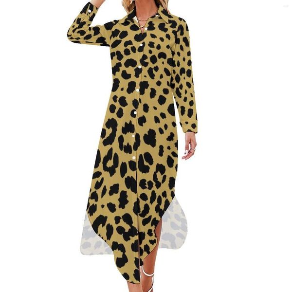 Sıradan Elbiseler Modeli Leopar Şifon Elbise Klasik Hayvan Baskı Oldukça Şık Kadınlar Seksi Özel Vestido 4xl 5xl 6xl