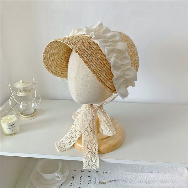 Chapéus estilo francês uma peça chapéu de palha de verão para bebês meninas trigo sol artesanal tecido praia boné crianças moda acessórios