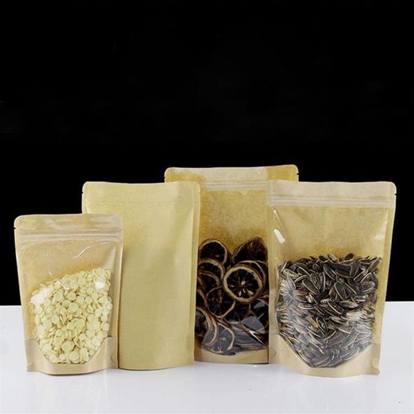 Gift Wrap With Window Food Packaging Holiday Nut Beans Candy Package Bag Party Supplies Kraft Paper Pouches254N
