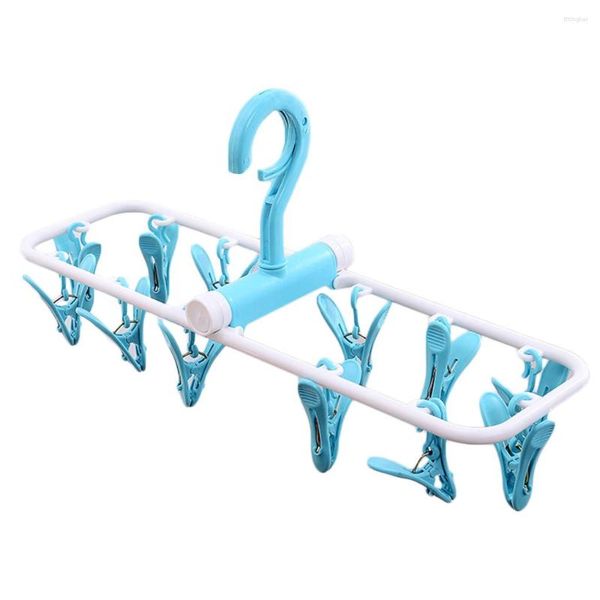 Cabides de plástico dobrável rack de roupas com 12 clipes portátil crianças à prova de vento ao ar livre ferramenta de secagem em casa