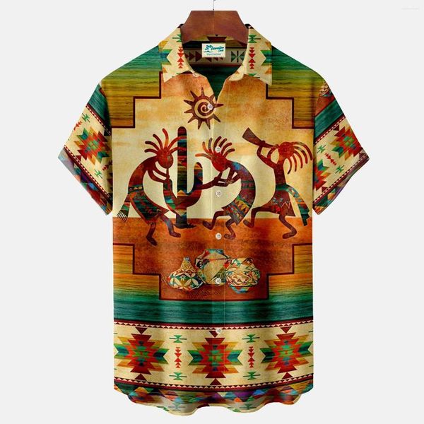 Herren lässige Hemden Sommer -Vintage -Shirt für Männer Nationalität Harajuku Print cubloual Short Sleeve Hawaiian Beach Tipp täglich Stree Cleting