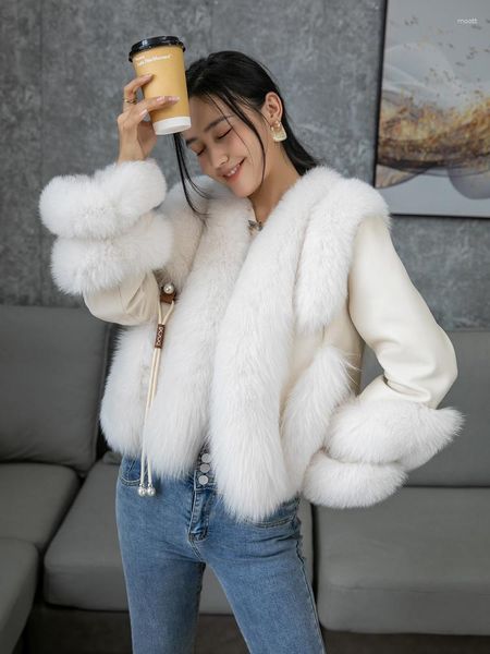Kadınlar kürk ithal ceket giyim v yaka uzun kolu kısa moda genç model 2023 koyun derisi entegre ceketler
