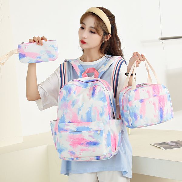 Школьные сумки мода, три, наборы с водонепроницаемым досугом, дамы рюкзак красивая печатная школьная сумка для туристической сумки 230823