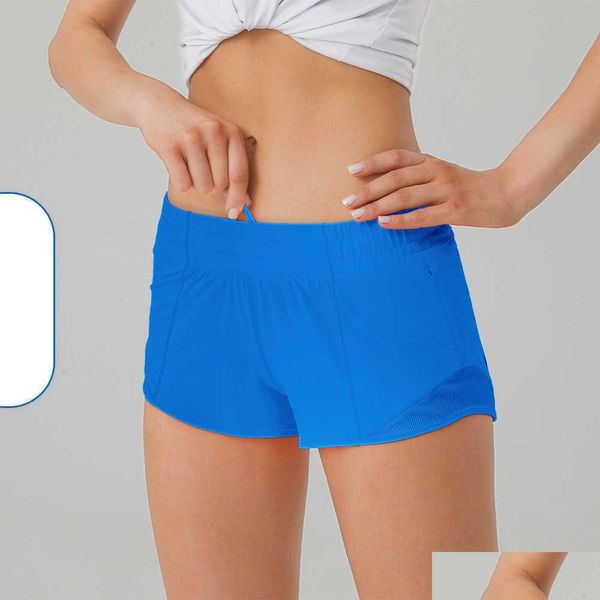 Outfit da yoga Lu-248 Womens Sport Shorts Fitness Casual Ty Pants for Woman Girl Workout Gym Running Sport Sports With Zipper Pocket Quic Dhqdv