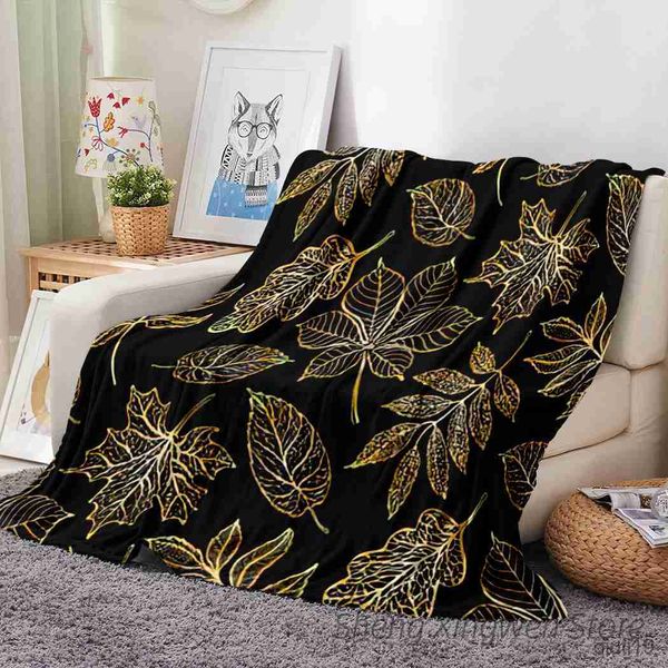 Decken goldene Ahorneiche Blätter Fleece Wurf Decke Flanell Black Decken warme flauschige gemütliche weiche Bettwäsche für Sofa Bett Home Decor R230824