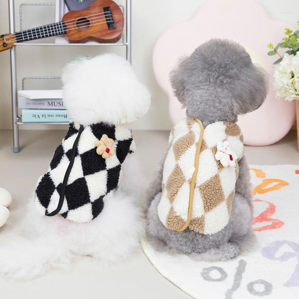 Hundekleidung Haustier Checkerboard Jacke Katzen Plüsch Herbst Winter Weste Kätzchen Welpe warmes Baumwollmantel Korallen Samt Kleidungsstücke Kleidung Kleidung