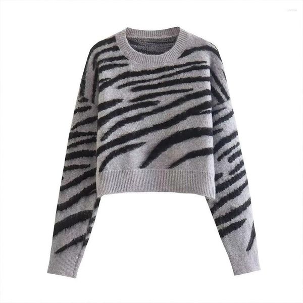 Camisolas femininas Zaa Fashion Fall 2023 Redonda Cabelo Cabelo Cabelo Vintage Casual Pullover de qualidade de qualidade Sweater de mangas compridas