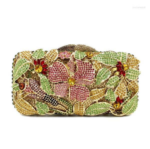 Abendtaschen Luxusbeutel Frau Houl Out Frauen Blume Kristall Clutch Hochzeit Stein Handtasche Handtasche Brautfeier Schulter Schulter