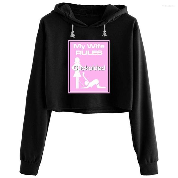 Damen Hoodies Meine Frau regiert die Cuckold Crop Women Harajuku Anime Emo ästhetischer Pullover für Mädchen