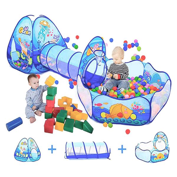 Baby Rail Kids Tent Ball Pool Bälle tragbarer Baby -Spielplatz -Spielstall Kinder große Grube mit Tunnel Babypark Camping Pool Room Decor Geschenk 230823