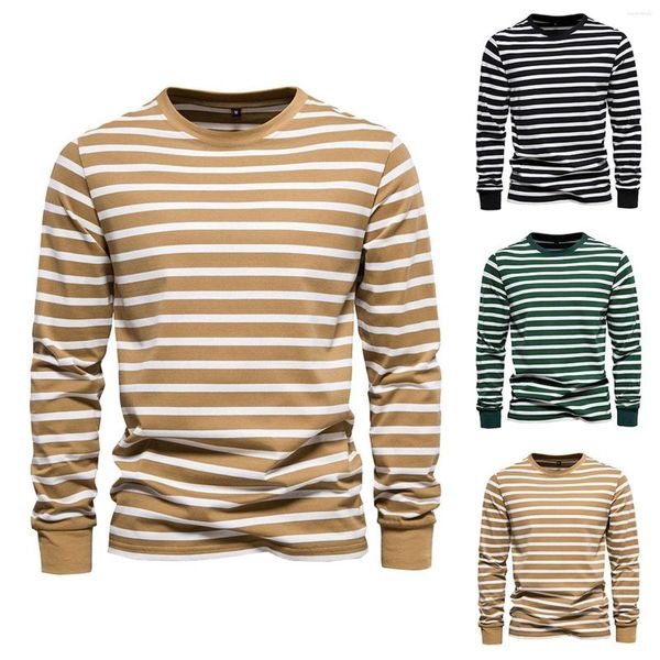 Camicie da uomo a strisce a strisce camicia da base a maniche lunghe da uomo in cotone casual mock buryneck body maschi